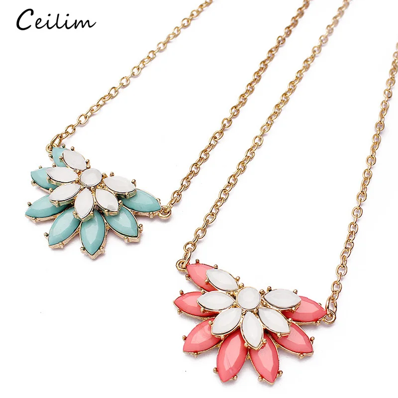 Trendy Pink Flower Necklace for Women Gold Color Chain Resin Pendants Boho Jewelry Fashion Chokers Collier 2019 New | Украшения и