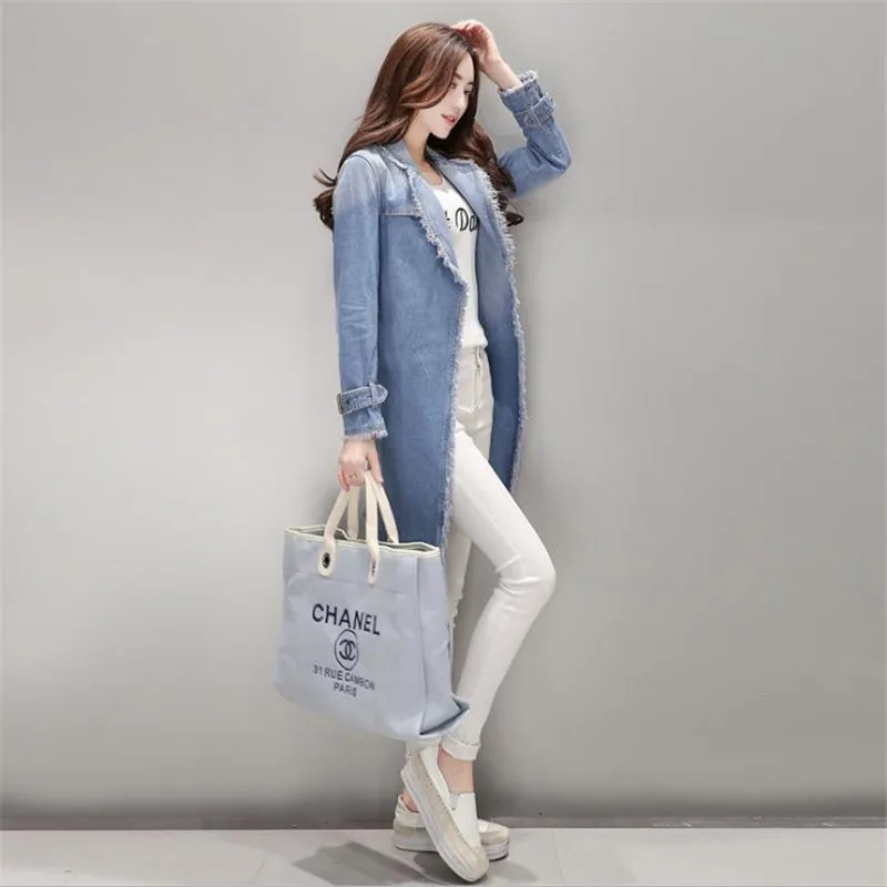 Весенне осенний джинсовый кардиган пальто для женщин 2018 длинный Тренч с