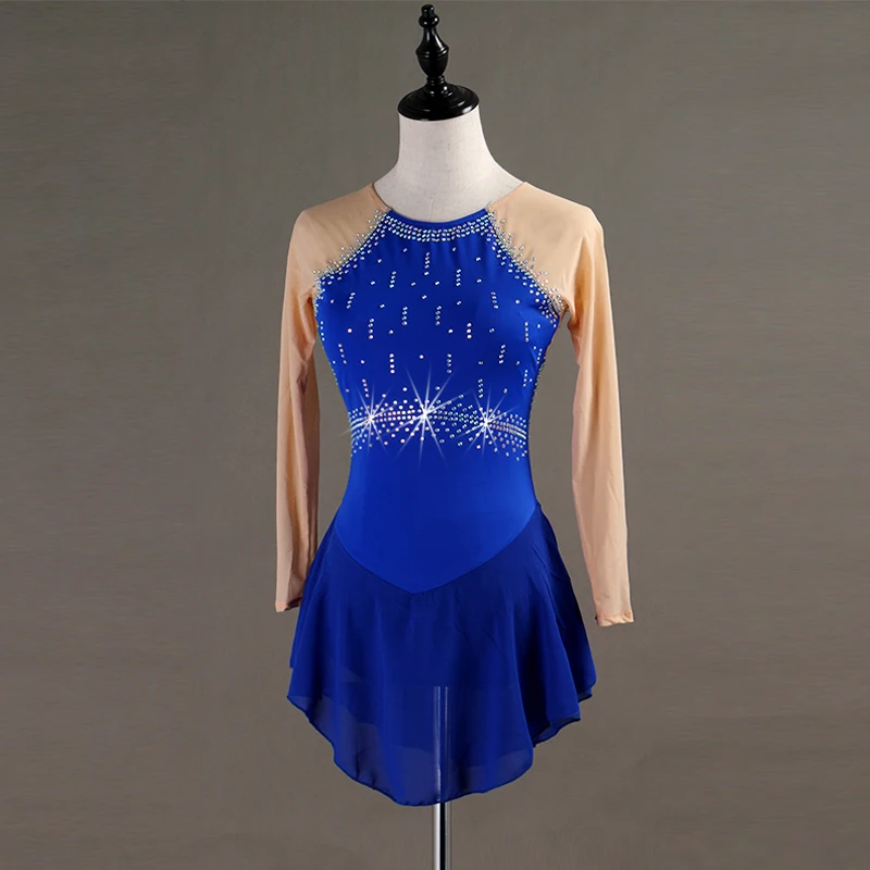 Платье для фигурного катания на коньках девушек с длинным рукавом и круглым
