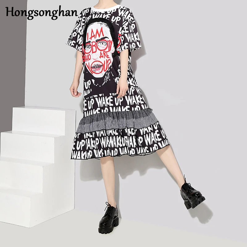 Hongsonghan 2018 Лето Уличная новый популярный стиль женская письмо мультфильм граффити