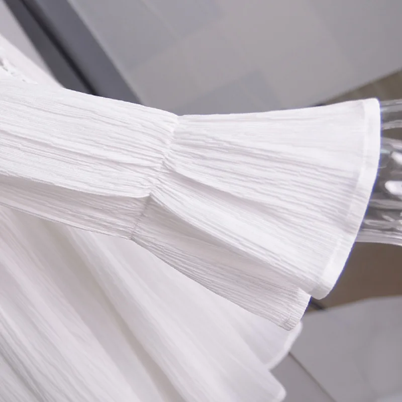 

Women's V-neck High Waist Slim Lace Dress Flare Sleeve White Mini Dress A-line Elegant Boho Short Dress Hollow Out Sweet Robes