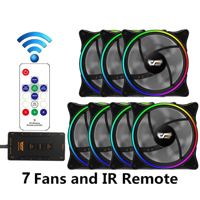 7fans and IR Remote Чехол для ПК darkFlash RGB с вентилятором, 120 мм, чехол для компьютера s, вентиляторы охлаждения процессора, тихий Asus Aura Sync, кулер с регулировкой скорости, светодиодный вентилятор для ПК MR12 - Цвет лезвия: 7fans and IR Remote