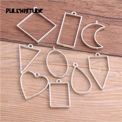 Silver Pulchrode 10 шт./лот, шесть цветов, геометрическая фигура, шарм, полый клей, пустая подвеска, поднос, ободок, подвески, сделай сам, ручная работа - Окраска металла: Silver