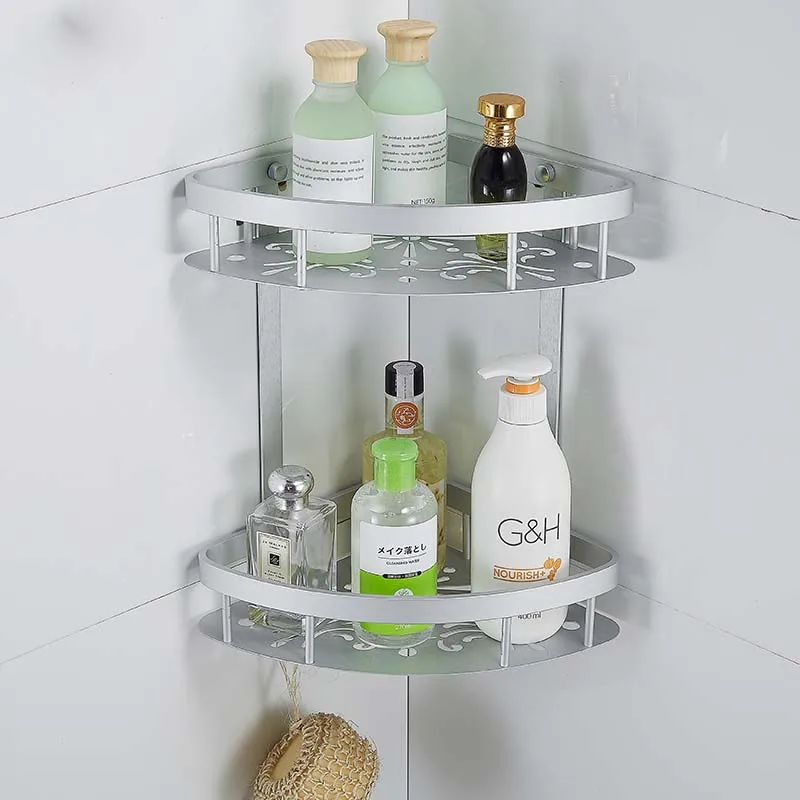 

Aluminum Bathroom Rack, Bathroom Shelves Utensil Holder No Drilling