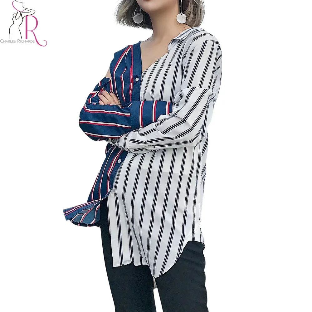 Цвет широкую полоску выдалбливают с длинным рукавом Асимметричная рубашка Для
