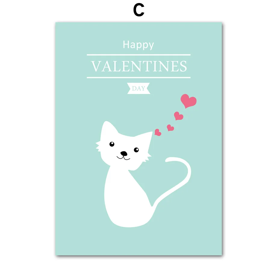 

Nordic Poster Cartoon Cat Wall Art Canvas Posters And Prints Kids Room Canvas Painting Living Room Happy Valentines Day Decor
