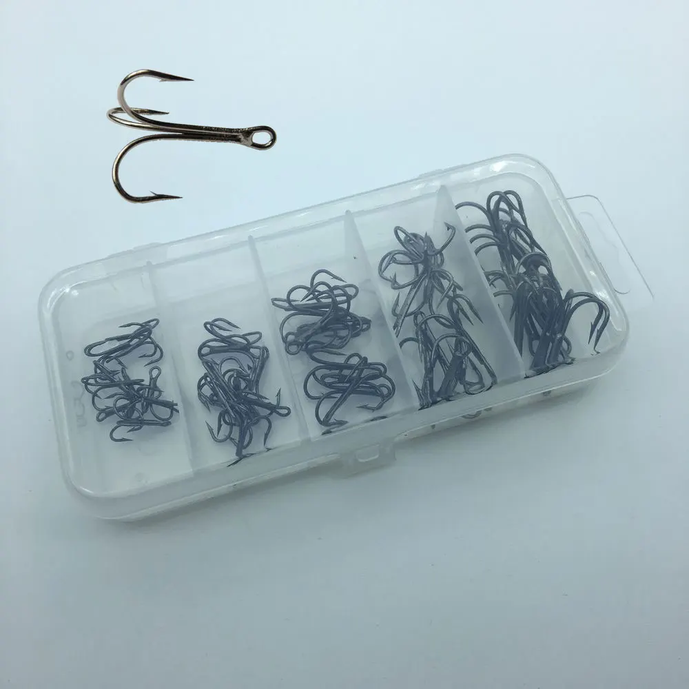 

50pcs/Box Fishing Hook Sharpened Treble Hook Size 2/4/6/8/10 Fishhook Tackle New