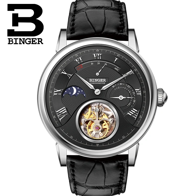 

Switzerland BINGER Watches Men Luxury Seagull Automatic Movemt Watch Male Tourbillon Sapphire Alligator Hide Mechanical B80801-2