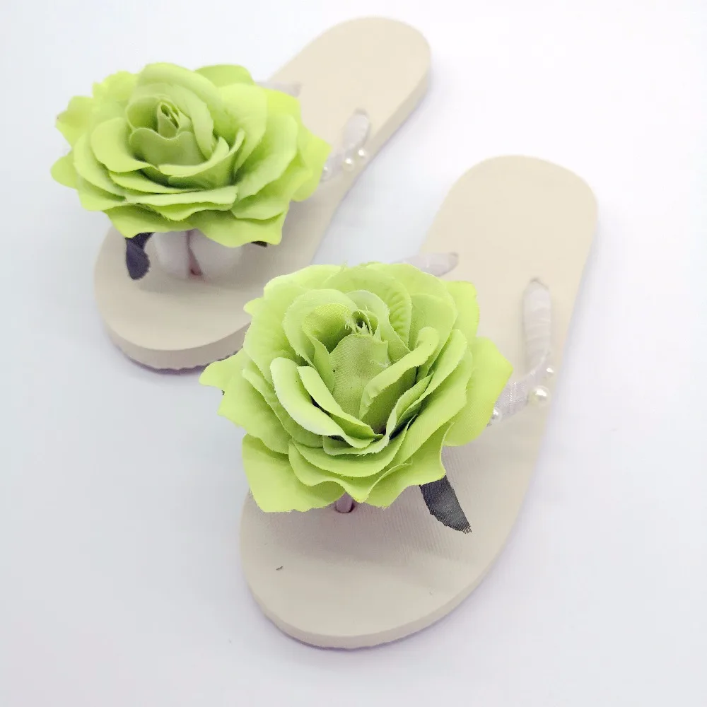 Летние Новые богемные пляжные женские шлепанцы HAHAFLOWER с зелеными розами тапочки