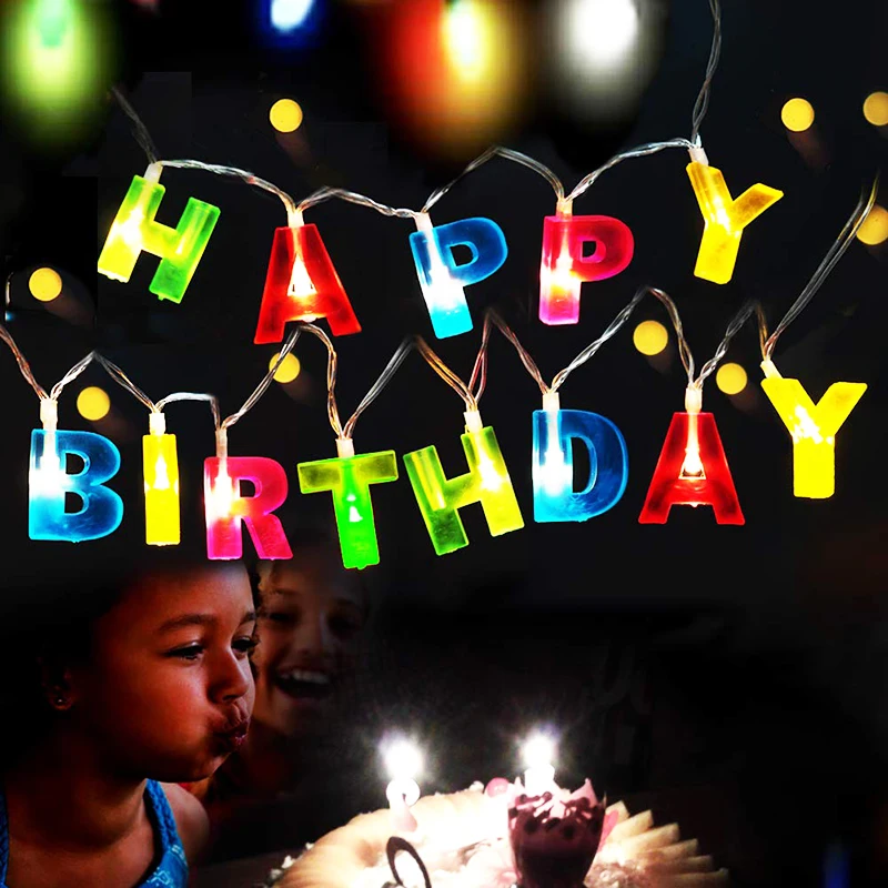 Multicolor Letter Happy Birthday Christmas 13 LED String Lights Party For Holiday Bedroom Home Decoration Lamp | Освещение