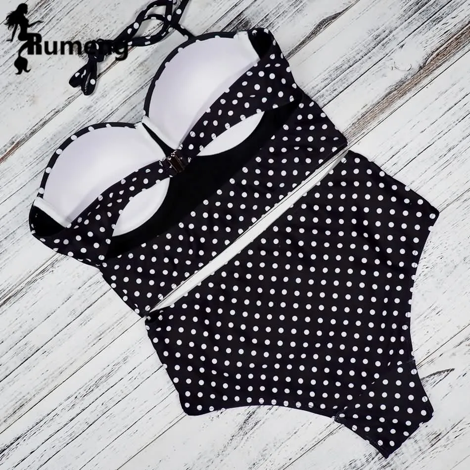 

RUMENG Bikini Set Bandeau Black Bikinis Push up Swimsuit High Waist Plus Size Swimwear Women Suits Biquini 2020 New bikini