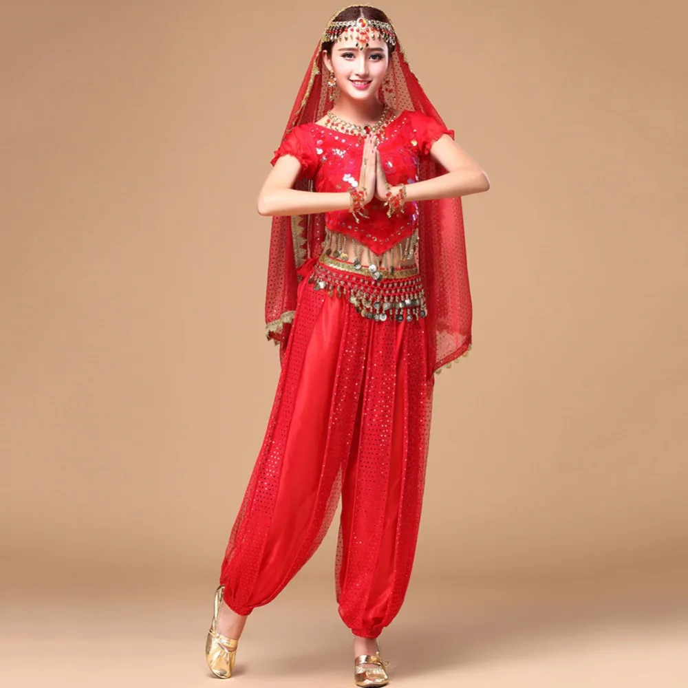 

2018 Sexy Lady Belly Dance Suit For Ladies Blue Red Yellow Shirt+Pant Set Vintage Fashion Women India Theatrical Costumes Q3081