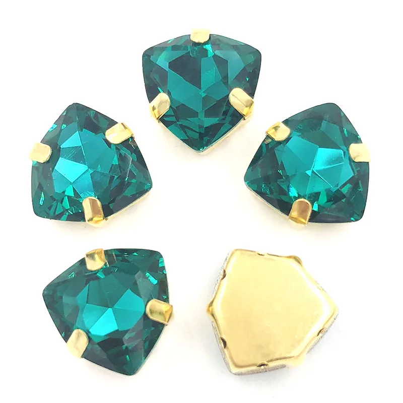 Malachite green Новое поступление 12 мм толстый треугольник Кристалл пришить на стекло Стразы 10 шт. Золотая основа Стразы diy Свадебные украшения Аксессуары - Цвет: Malachite green