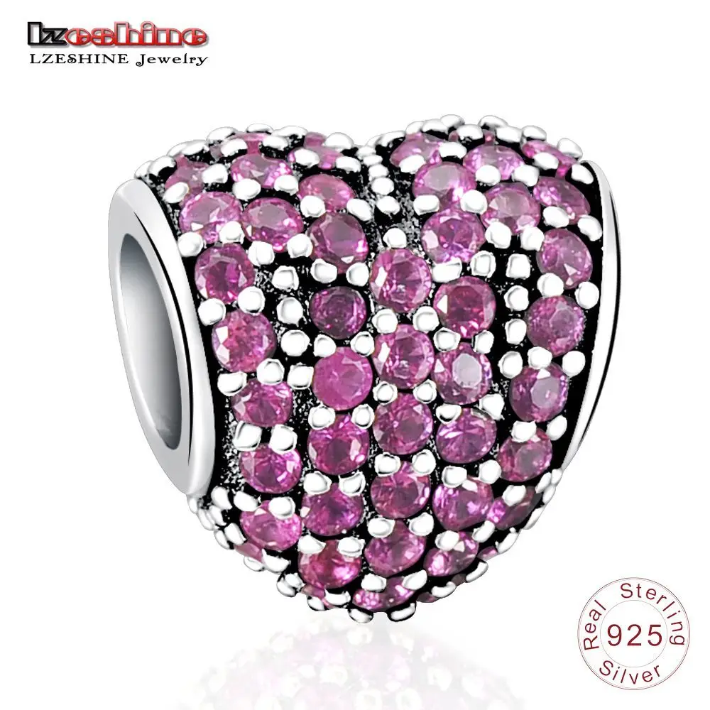 LZESHINE 100% подлинный 925 Серебряный в форме сердца Шарм Бусины Fit Pandora браслет