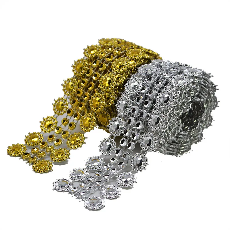 

91.4cm*28mm Gold Silver Rhinestones Tape Ribbon DIY Crystal Rhinestones Trimming Cup Claw Glue On Sewing Accessories Supplies