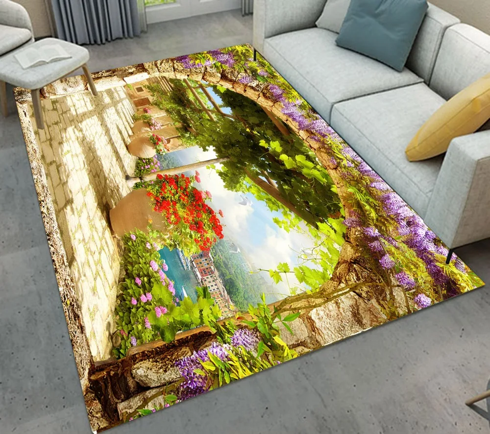 Flowers Bridge Rugs And Carpets with View on the Town For Baby Home Living Room Cushion Bedroom Parlor Hallway Door Floor Mats | Дом и сад