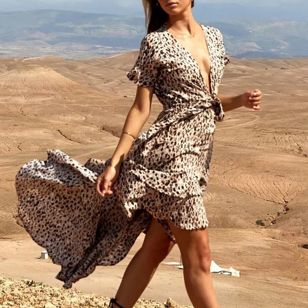 Fashion Women V-Neck Camisole Dress Sexy Ladies Bodycon Mermaid Leopard Print Female Holiday Party Clubwear | Женская одежда