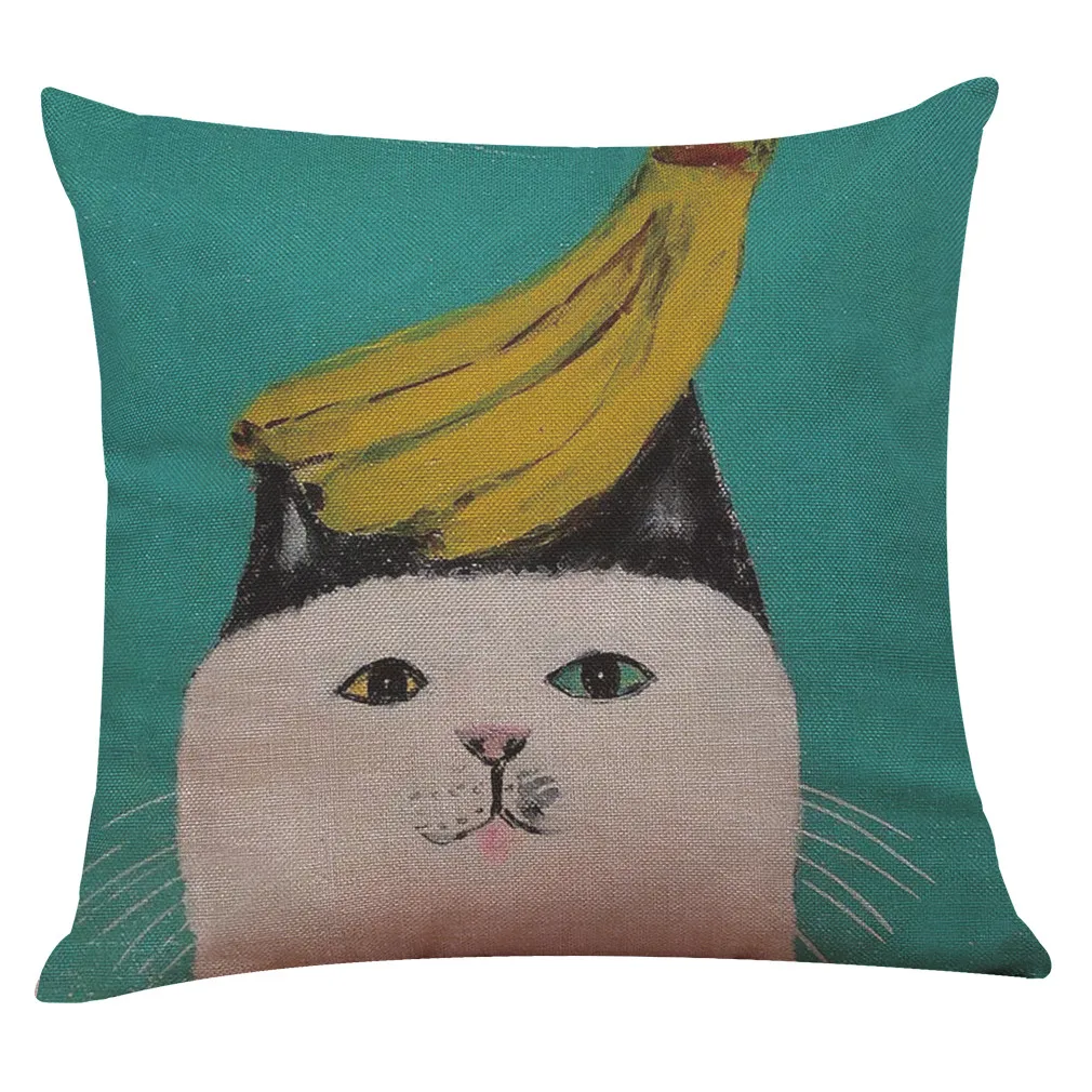 Новинка 2019 модная простая наволочка с милым принтом кота льняная для отдыха дома