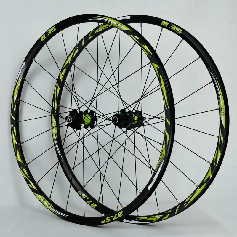 27.5 black green 26 inch mountain bike mountain bike wheels 24 hours to draw the front 2 rear bearing hub Japan 4 super smooth 27.5 inch wheels - Color: 27.5 black green