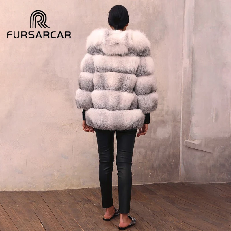 FURSARCAR Для женщин Роскошные натурального меха лисы пальто с капюшоном из