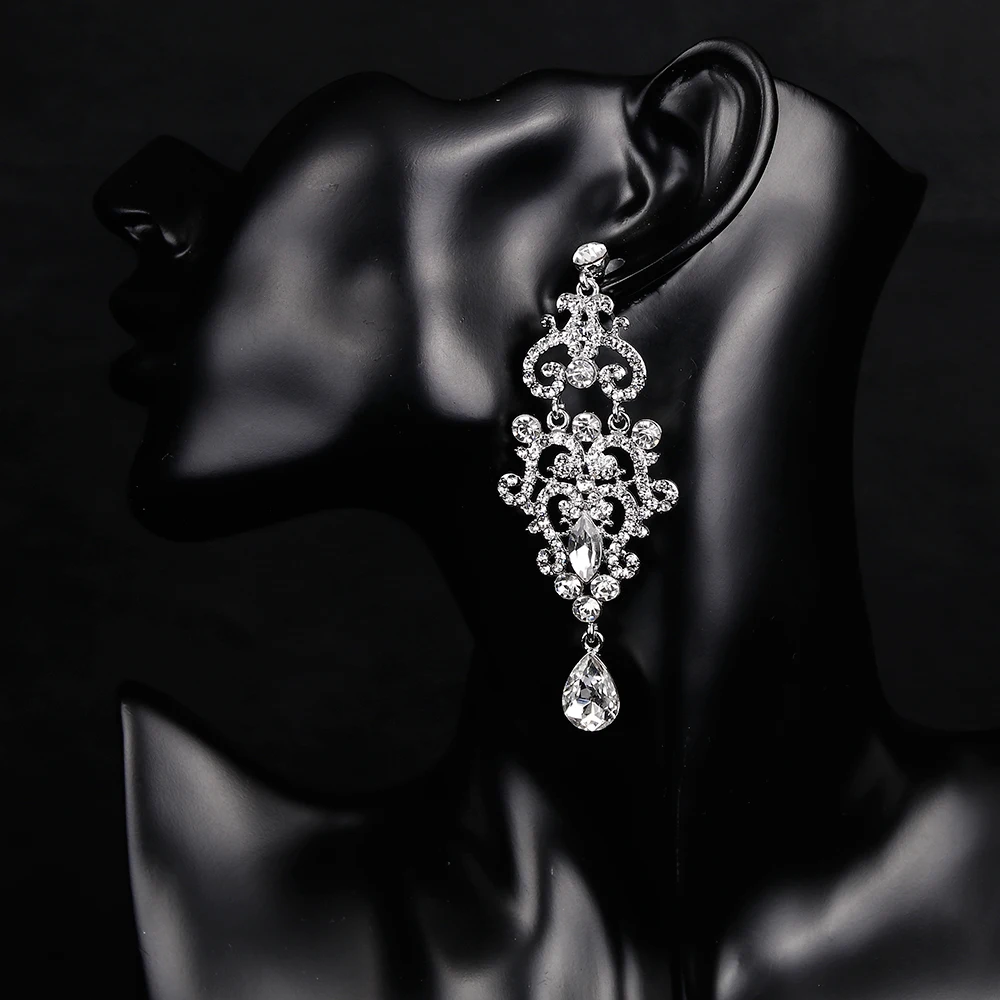 Женские свадебные серьги подвески TREAZY Серебристые с кристаллами стразы для