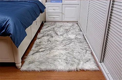 

Grey and White purple Sheepskin Hairy Carpet Seat Pad Super Soft Faux Fur Fake Sheepskin - Shaggy Area Rugs For Living room