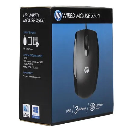 Hp X500 Оптическая Проводная usb мышь черный 3 кнопки Windows XP/Vista/7 8 10 Mac USB мышей|usb mice|wired