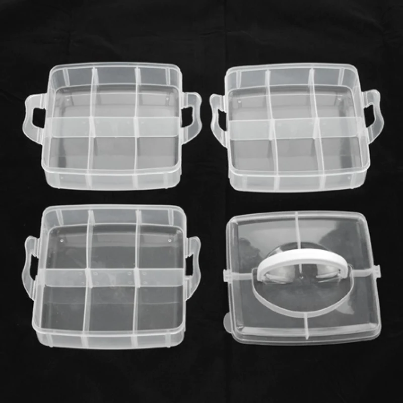 3 Layers/Box 155x160x130mm Clear Rectangle Plastic Bead Containers with 48x71~51x72mm Total of 18 Compartments Holder Organizers|plastic bead