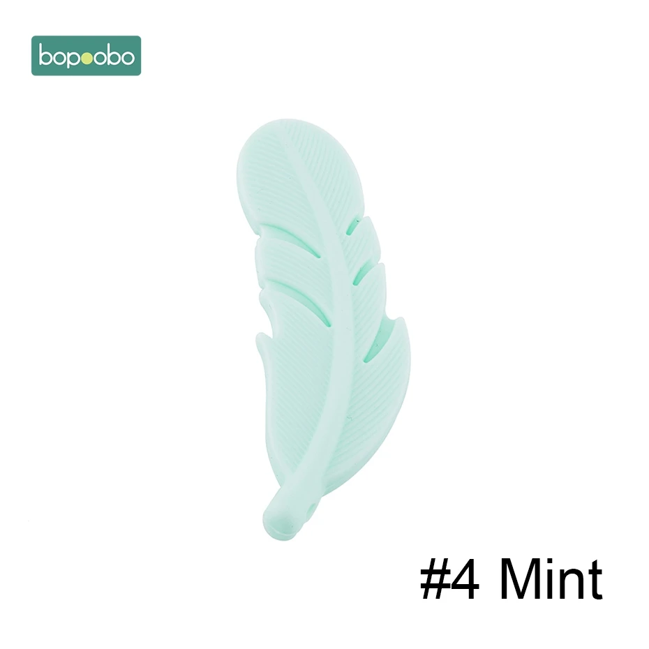 Mint Feather Bopoobo 20 шт. силиконовый бисер с перьями для малышей, маленький стержень для детей, Детский силиконовый Прорезыватель для зубов с перламутровыми листьями, силиконовый Прорезыватель для грызунов - Цвет: Mint Feather