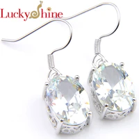 luckyshine jewelry women crystal hook dangle earrings 925 silver dangle earring white crystal oval zircon wedding earrings