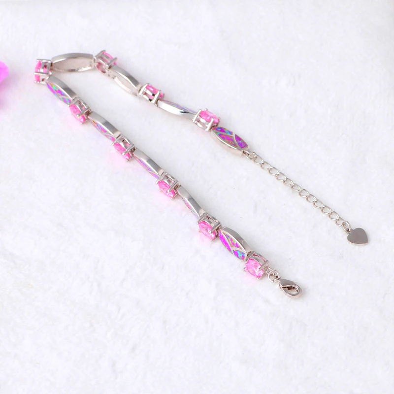 Новые популярные браслеты с кристаллами Розовый огненный опал серебро