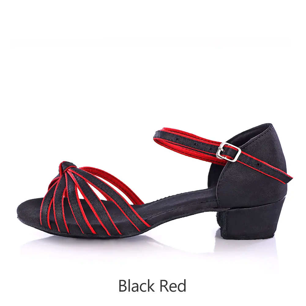 Black red Детская танцевальная обувь для латинских танцев, танго, высокое качество, Женская Обувь для бальных танцев,, танцевальная обувь для девочек, сандалии для сальсы на низком каблуке - Цвет: Black red