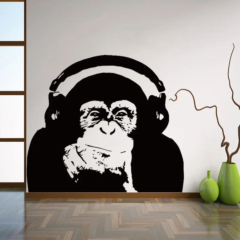 Thinking gorilla Wall Decals Art design home decoration Vinyl monkey music Wall Sticker Bedroom Wall Art Mural L131
