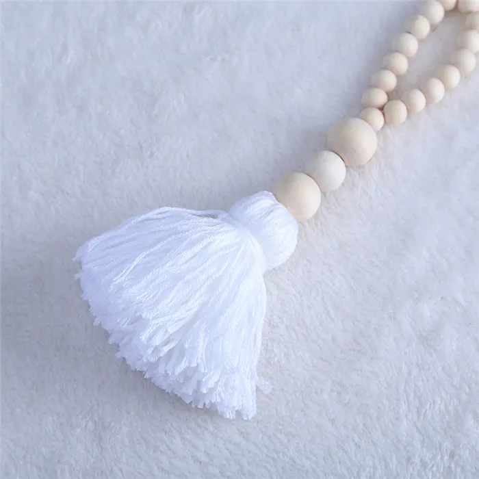 White Tassel Новинка, деревянные бусины в скандинавском стиле с кисточкой, шар, гирлянда, Подвесной Настенный орнамент, украшение для детской комнаты, детская комната, реквизит для фотосъемки - Цвет: White Tassel