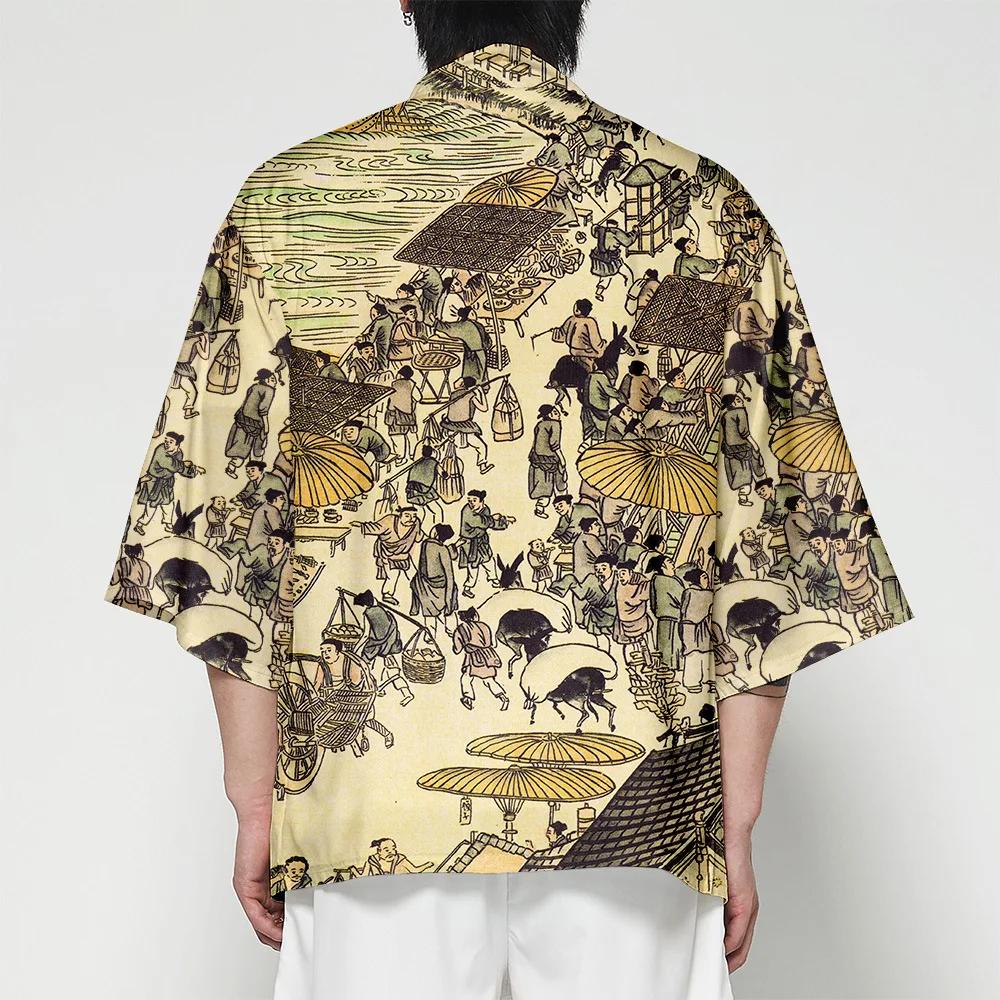 Kimono Cardigan Men Japanese Obi Male Yukata Men's Haori Short Outwear Japanese Samurai Clothing Traditional Japanese Clothing