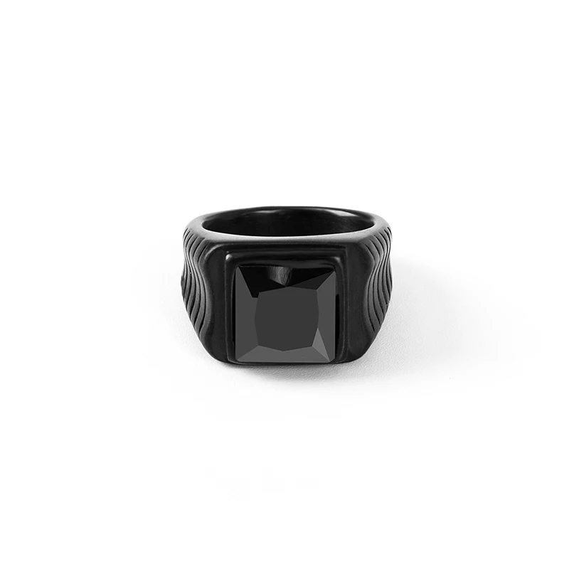 Elegant Square Black Onyx Stone Blue Crystal Band Ring Men In Stainless Steel Blue/Black Color Fashion Mens Jewelry Top Quality | Украшения