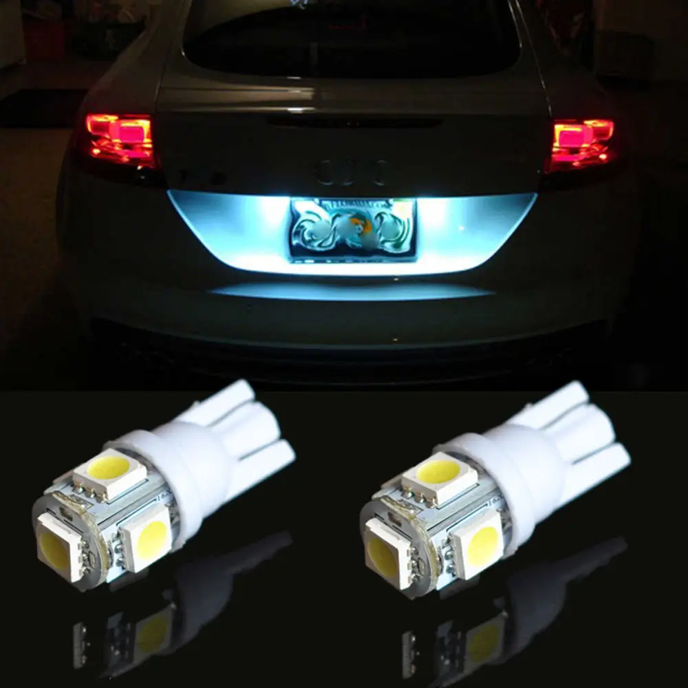 

10 Pcs T10 LED W5W White Side Wedge Tail Light 12V Car Light Bulb 5050 Smd 5 LEDs Universal Auto Lamp 168 194 2825 T10 w5w