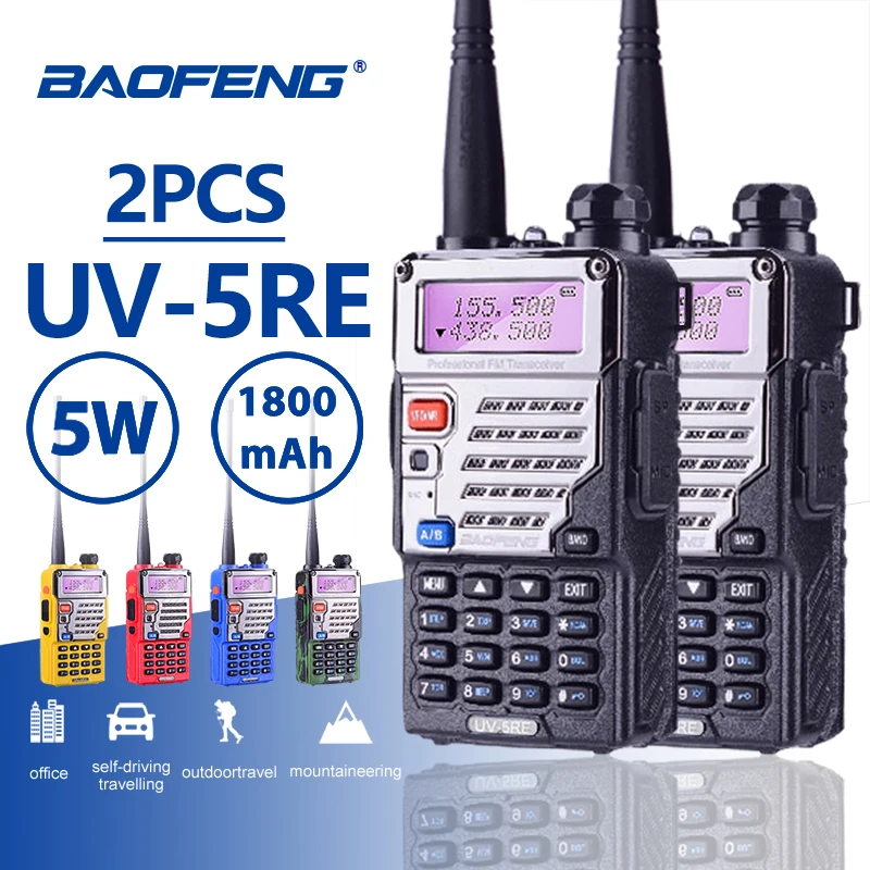 2pcs Baofeng UV-5RE Long Rang 10 KM Walkie Talkie PTT Earpieces Portable Radio Amateur Baofeng UV-5R Plus Car Radio Station UV5R