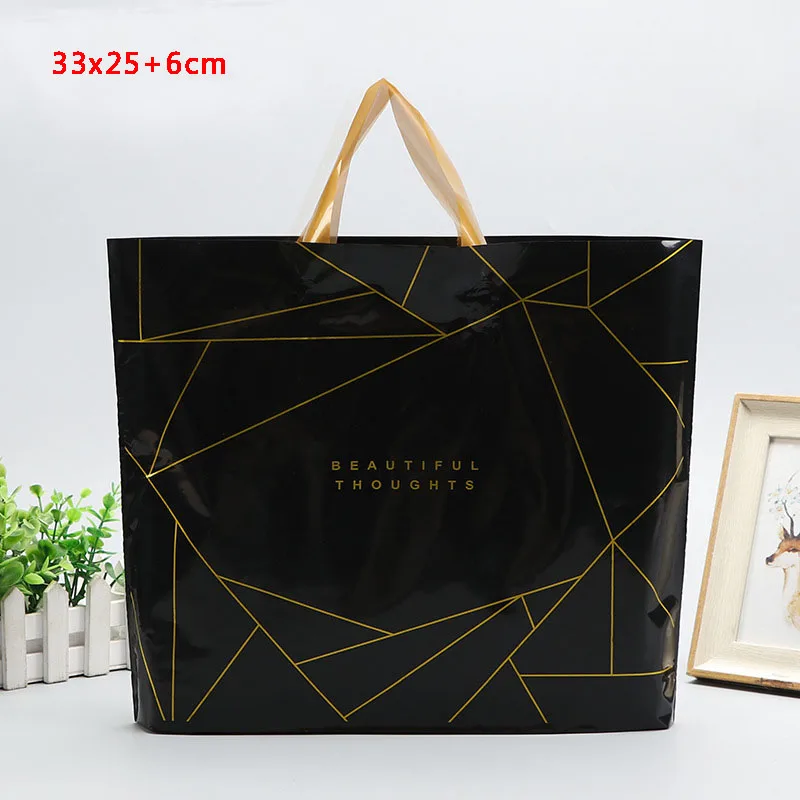 gold stripe Толстые большие пластиковые хозяйственные сумки толстые бутик Подарочная одежда упаковка пластиковая подарочная сумка с ручкой 10 шт несколько узоров - Цвет: gold stripe