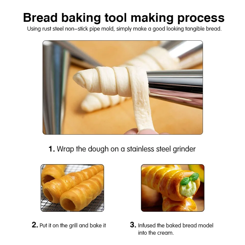 6 шт./компл. Нержавеющая сталь спиральной формы для Круассанов коническая труба