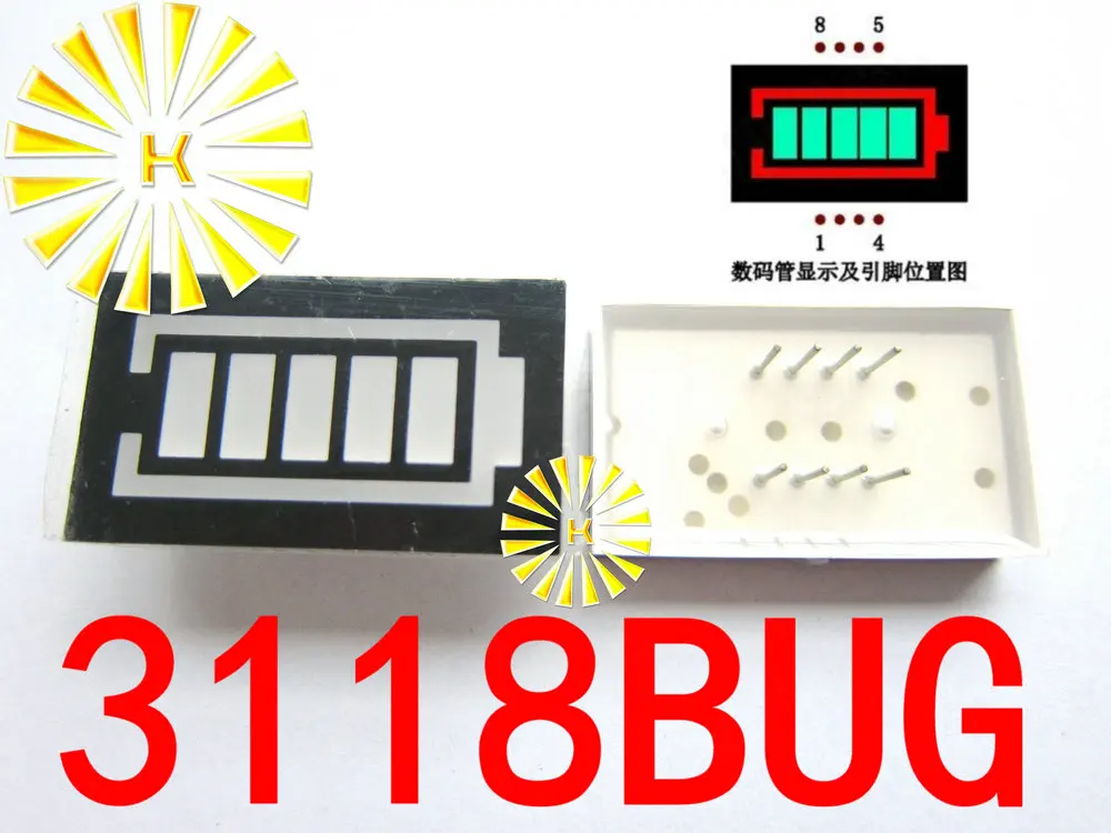 5PCS x 5 Segment Battery Style LED Digital Tube Display Emerald Green Inner + Red Outer 3118BUG Light Beads | Освещение