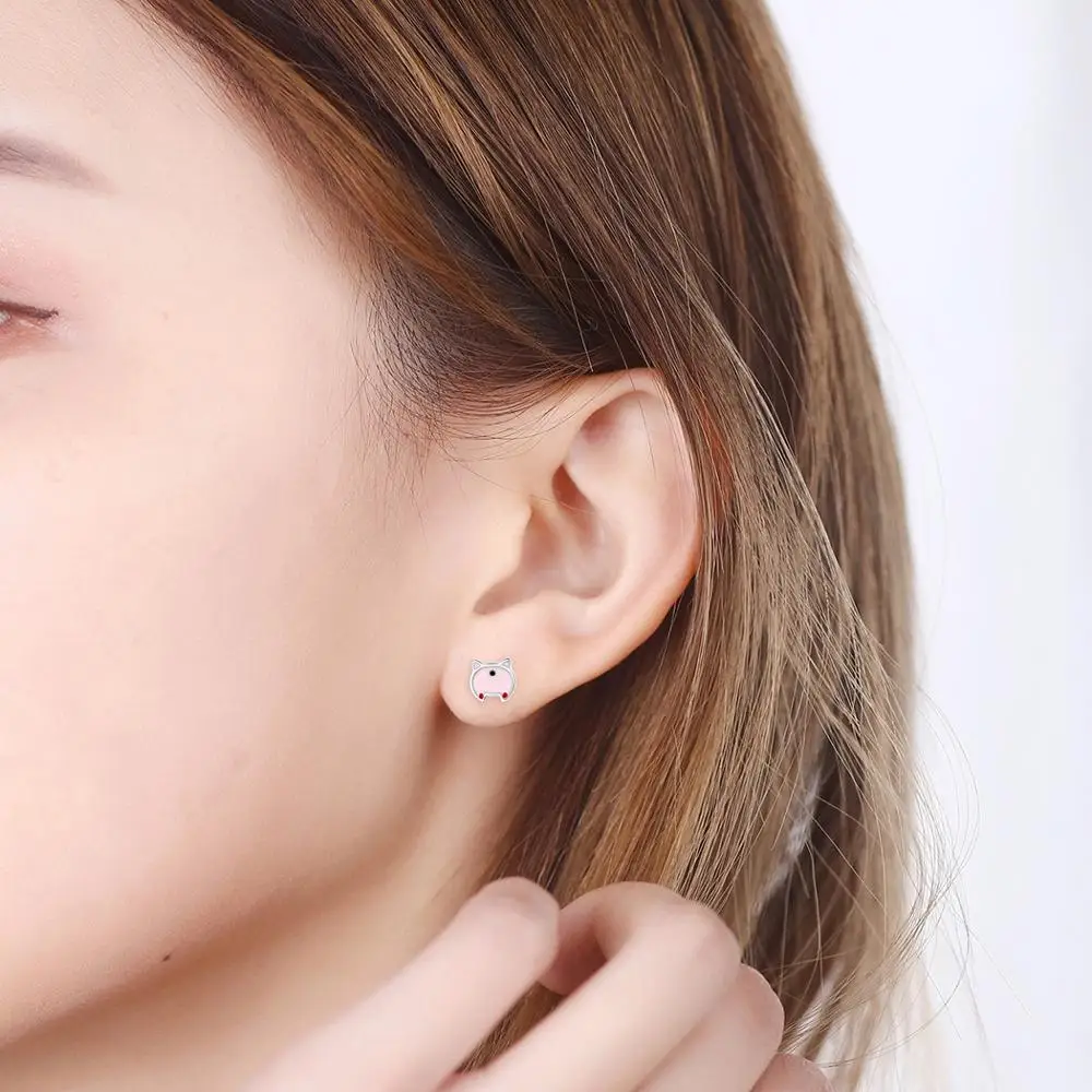 

QIAMNI Enamel Cute Animal Pink Pig Stud Earrings for Women Kids Party Birthday Gift Zodiac Jewelry Charm Brincos Pendientes
