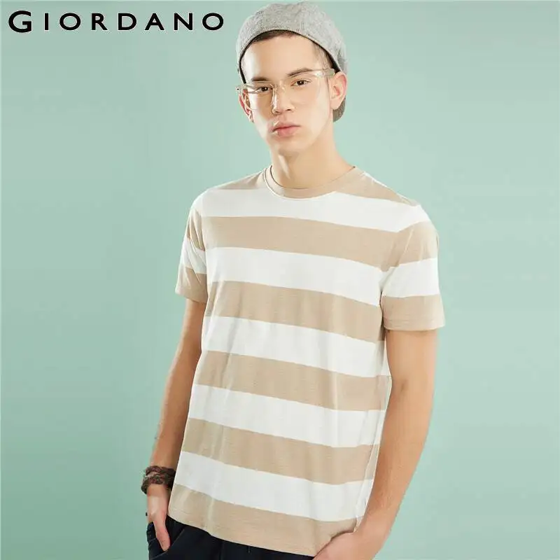 Giordano мужская футболка в полоску с короткими рукавами и круглым воротом имеется