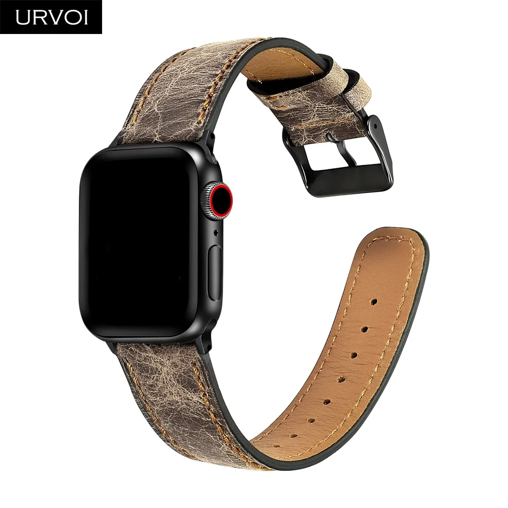 Ремешок URVOI для apple watch series 5 4 3 2 1 кожаный ремешок для iwatch с черной пряжкой мягкая и удобная телячья кожа 40 44 мм