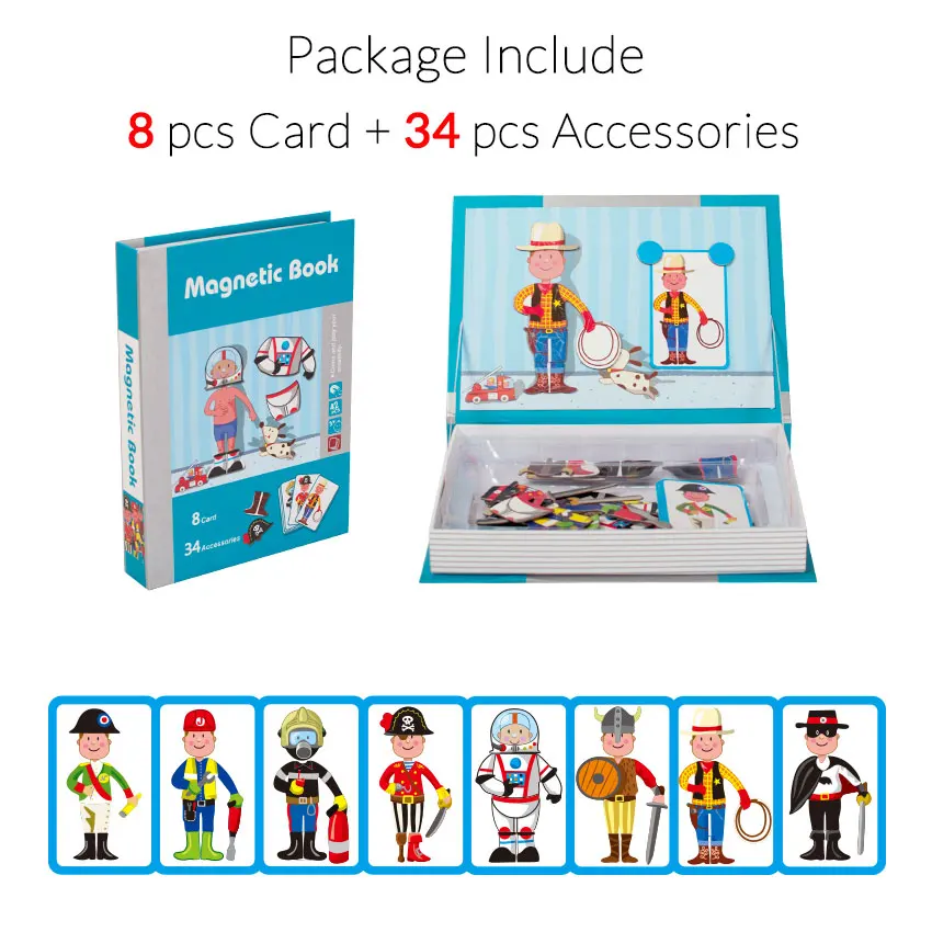 Boy Magnetic Book 6 типов детских интеллектуальных магнитных книг, магнитные игрушки-головоломки, персонажи, животные, дорожный развивающий подарок для детей, мальчиков и девочек - Цвет: Boy Magnetic Book