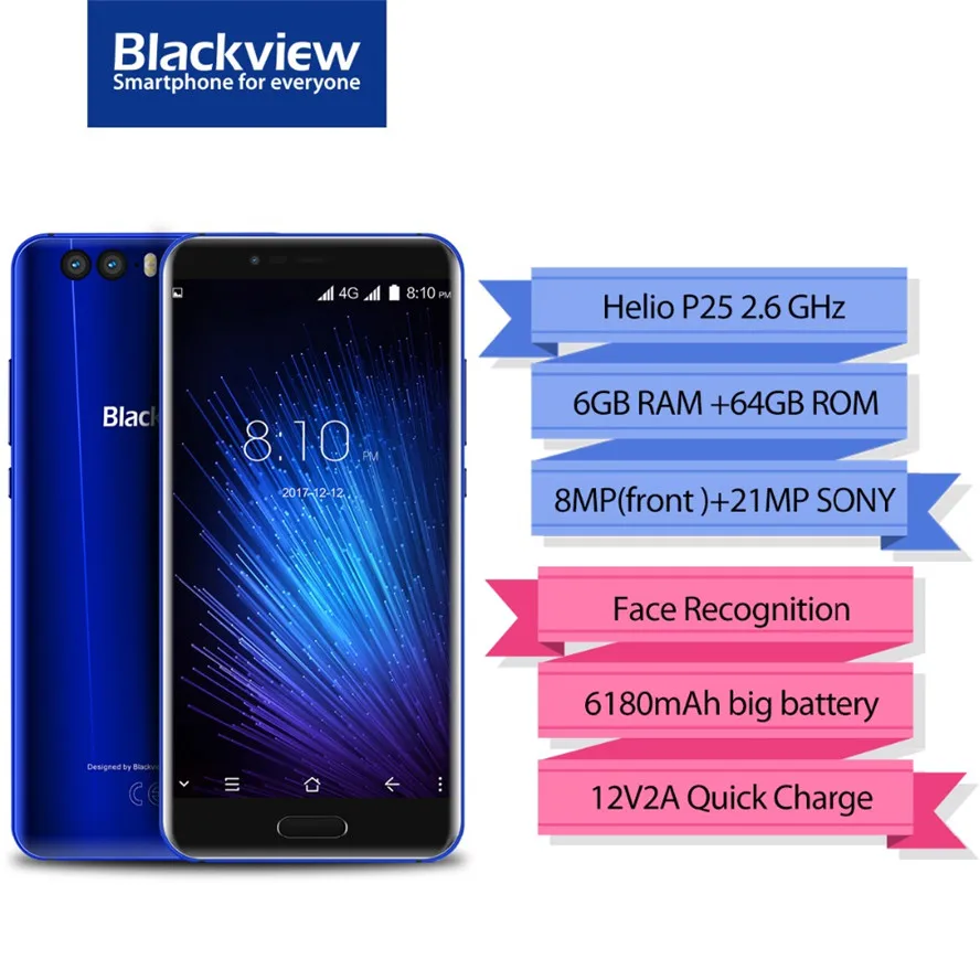 Blackview оригинальный P6000 5 &quotмобильный телефон 6 ГБ + 64 Helio P25 Face ID 21.0MP камера 6180 мАч