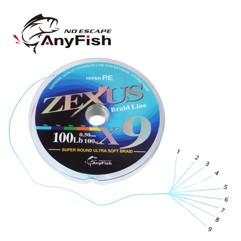 ANYFISH PE плетеная рыболовная леска 100 м 300 500 9 нитей 10 фунтов супер прочная