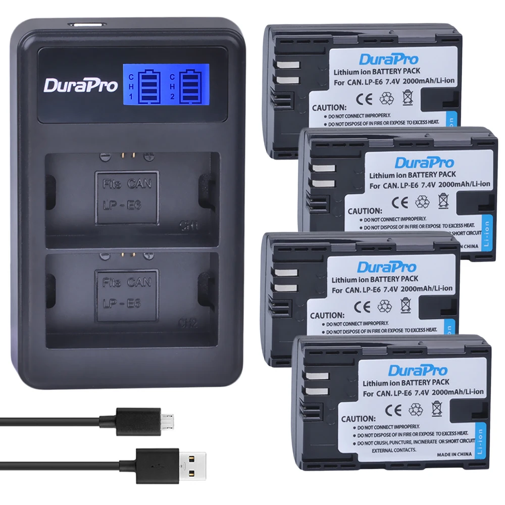 4 шт. LP-E6 LP-E6N аккумуляторы+ ЖК-дисплей USB зарядное устройство для Canon 70D 5DII 5D2 5D3 7D 6D 60D цифровой камеры
