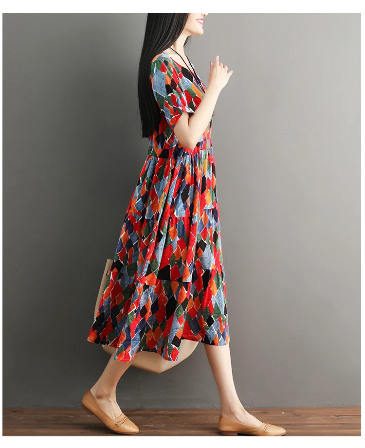 Женское винтажное платье с коротким рукавом повседневное свободное постельное