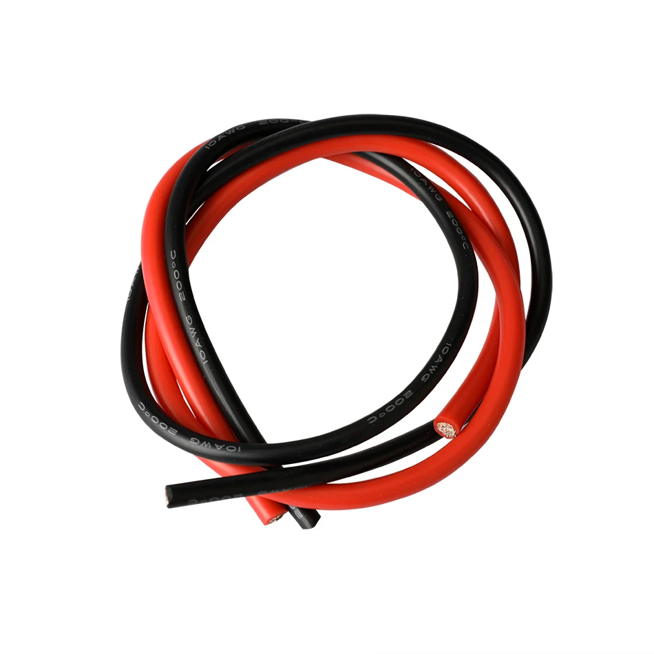 Фото Многожильный провод 10 AWG, гибкий электрический провод с силиконовой оплеткой с резиновой изоляцией, луженая медь, 600 В, 0,5 м, черный + 0,5 м, крас... №2